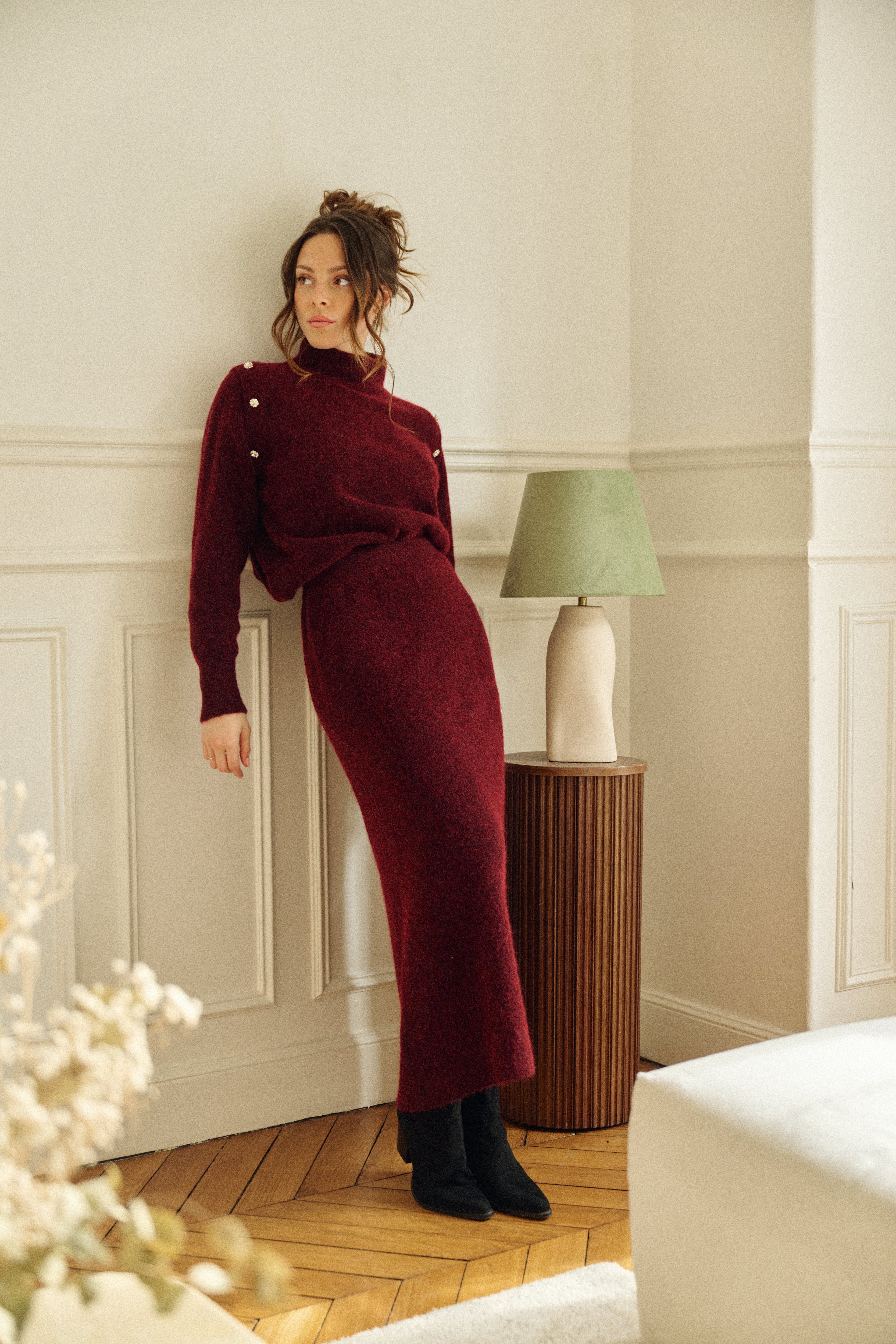 PAUEME I JUPE I Jupe longue maille Ninon - Bordeaux